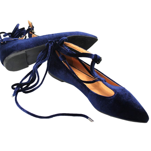 Yoki size 6.5 Blue Velour Ankle Wrap Urban Flat Ballet Dress Shoes ~ RETAIL $28 - Picture 8 of 8